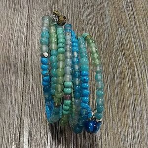 MULTI WRAP GREEN/BLUE WIRE BRACELET